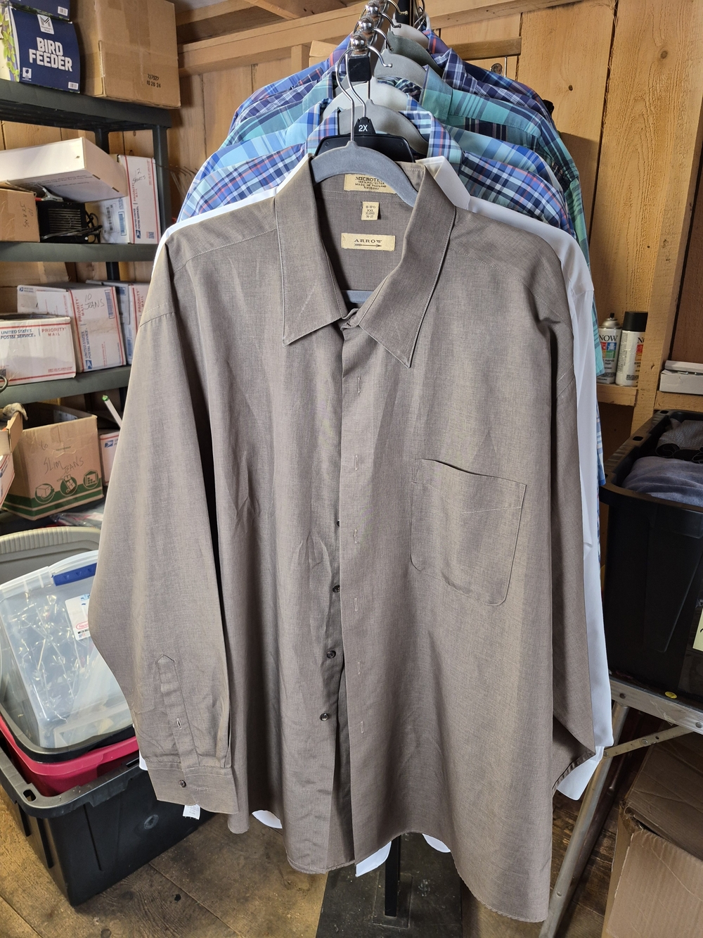 Arrow Men's Long-Sleeve Dress Shirt in Taupe Brown Bin 55